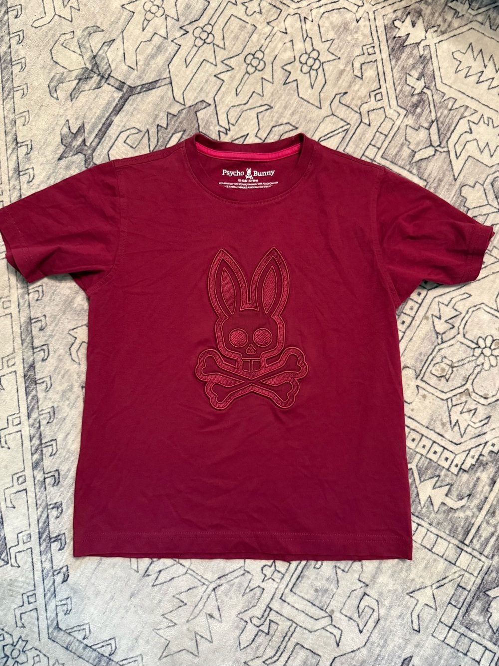 Psycho Bunny Kids T shirt maroon embroidered Logo medium 10-12